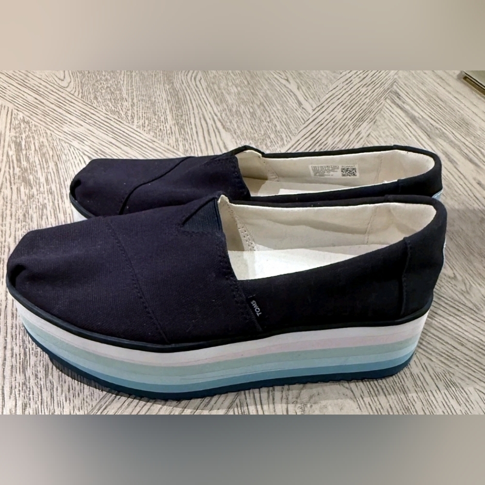 TOMs Alp Platform Black Canvas Slip-Ons Sz 6.5 - Picture 5 of 5